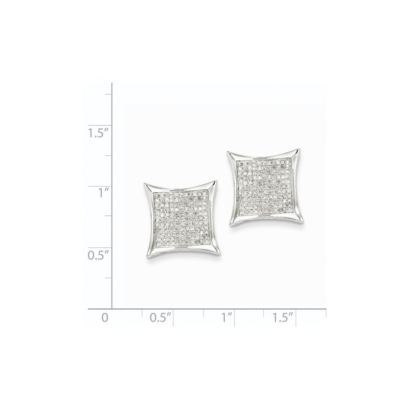 14K White Gold Real Diamond Medium Square Bezel Post Earrings