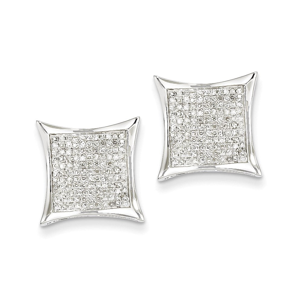 14K White Gold Real Diamond Medium Square Bezel Post Earrings