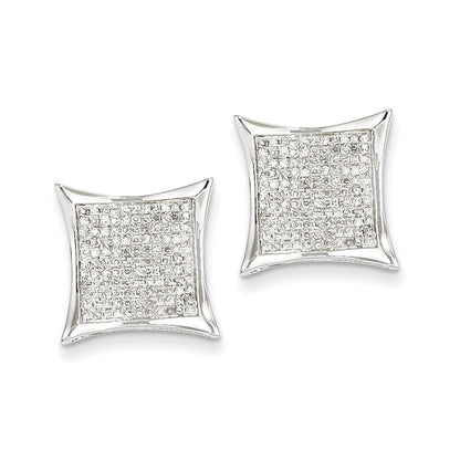 14K White Gold Real Diamond Medium Square Bezel Post Earrings