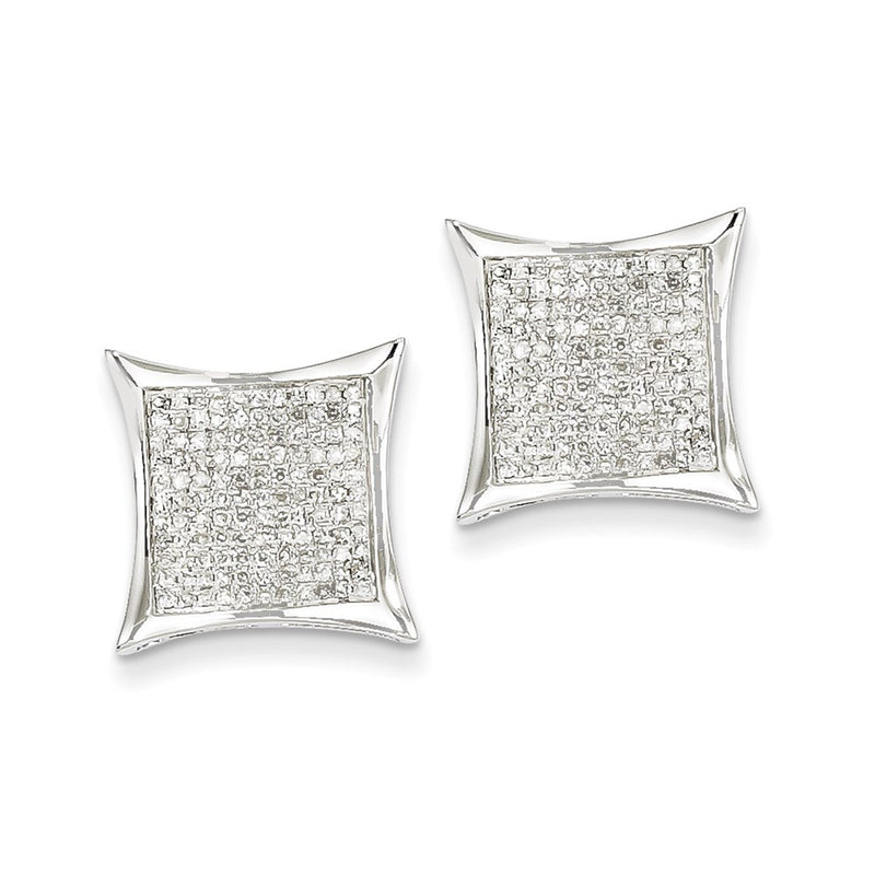14K White Gold Real Diamond Medium Square Bezel Post Earrings