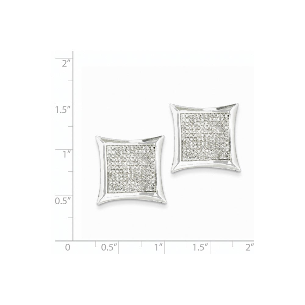 14K White Gold Real Diamond Large Square Bezel Post Earrings