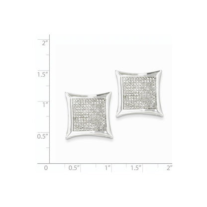 14K White Gold Real Diamond Large Square Bezel Post Earrings