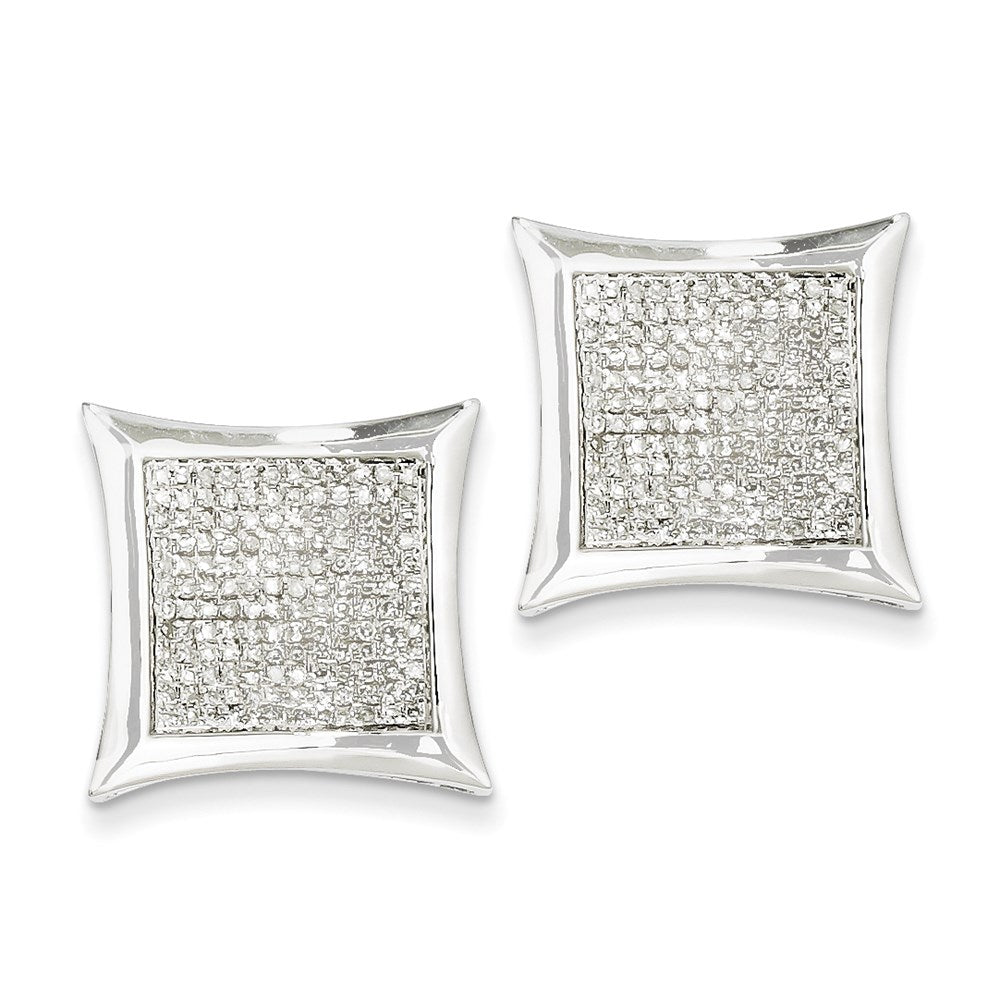 14K White Gold Real Diamond Large Square Bezel Post Earrings