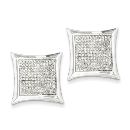 14K White Gold Real Diamond Large Square Bezel Post Earrings