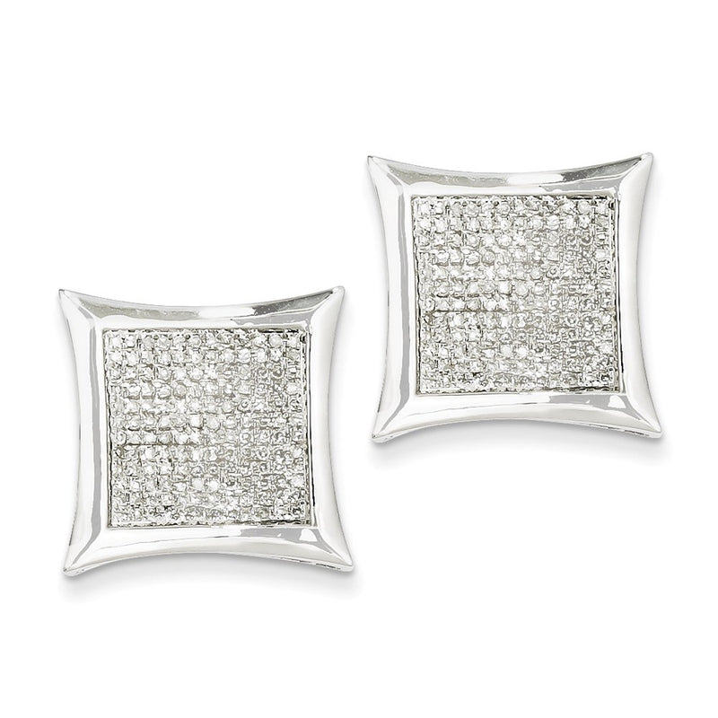 14K White Gold Real Diamond Large Square Bezel Post Earrings