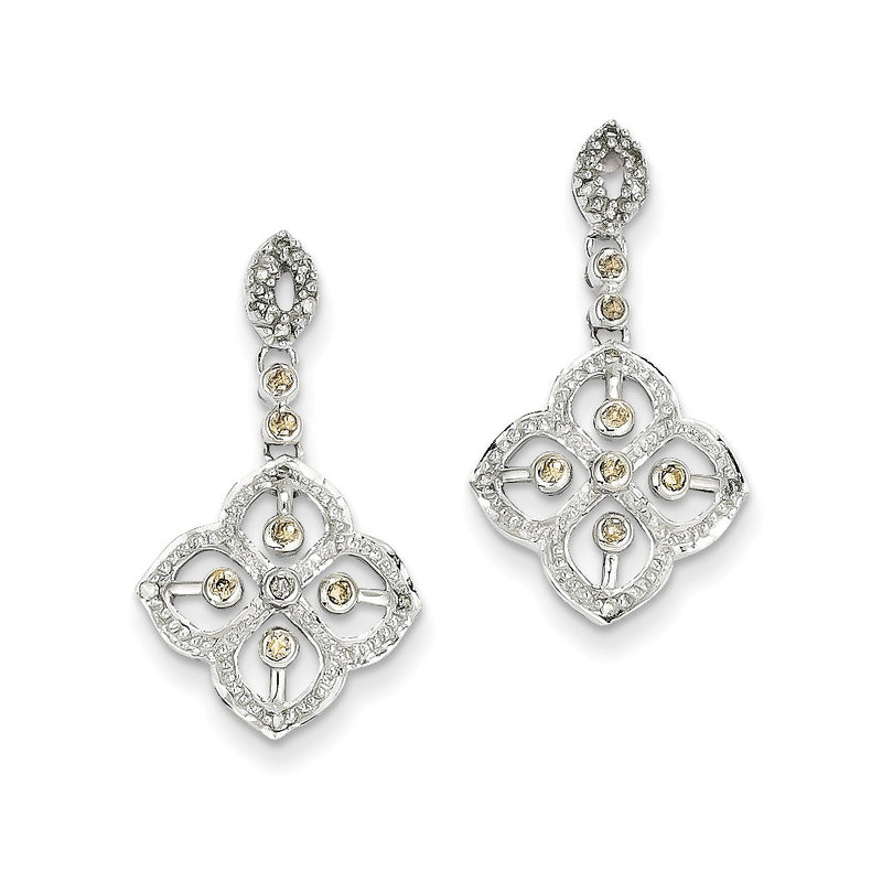 14K White Gold Champagne Real Diamond Post Earrings
