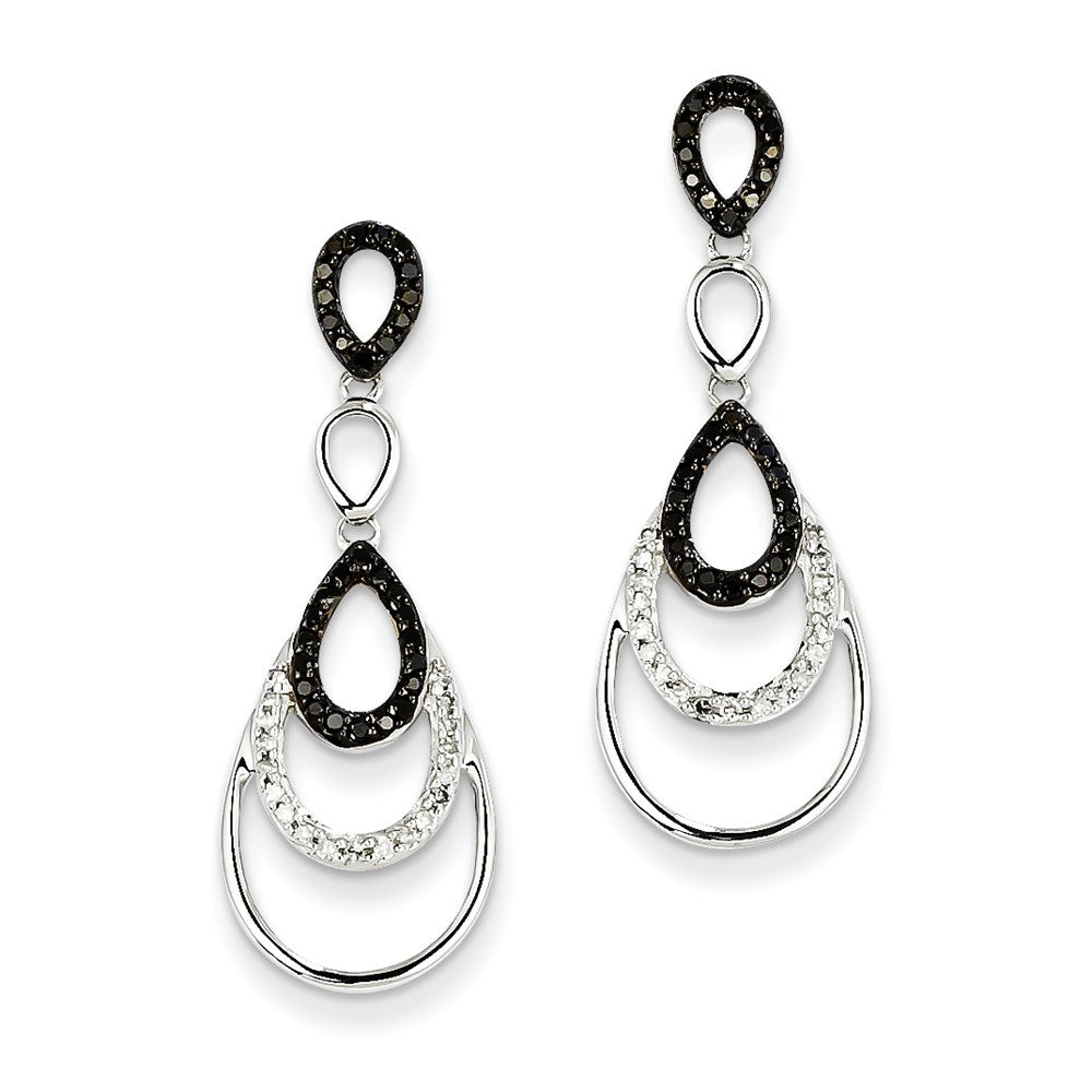 14K White Gold Black & White Real Diamond Post Earrings