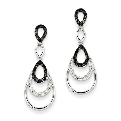 14K White Gold Black & White Real Diamond Post Earrings