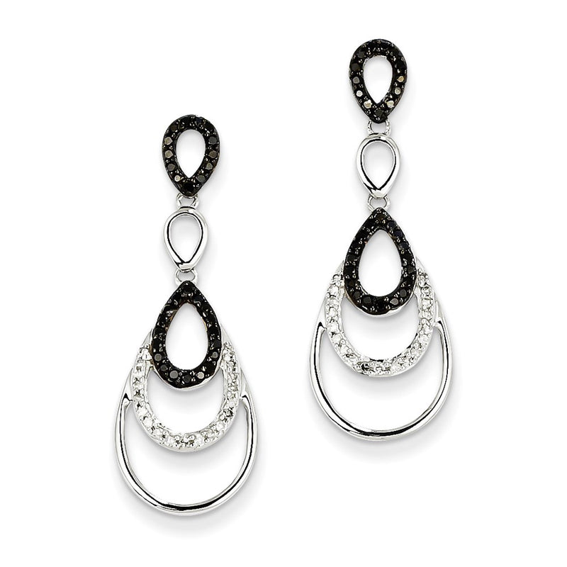 14K White Gold Black & White Real Diamond Post Earrings