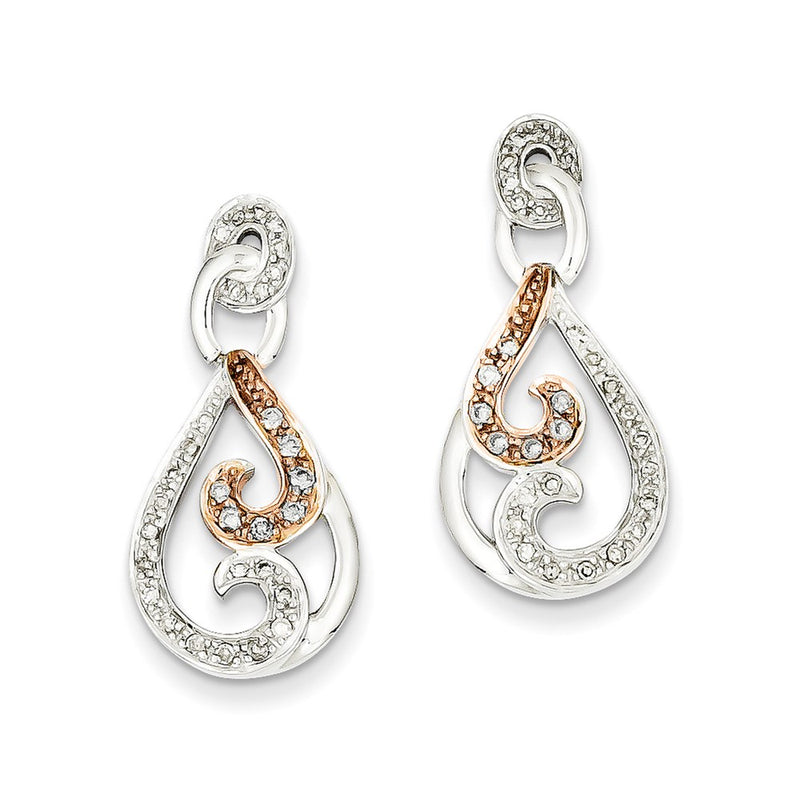14K Yellow Gold White Gold & Rose Rhodium Real Diamond Post Earrings