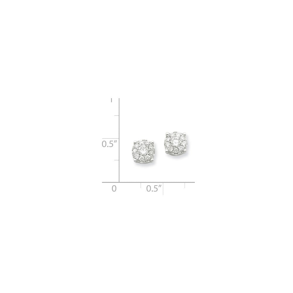 14K White Gold Flower Real Diamond Post Earrings