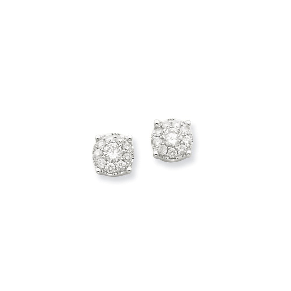 14K White Gold Flower Real Diamond Post Earrings