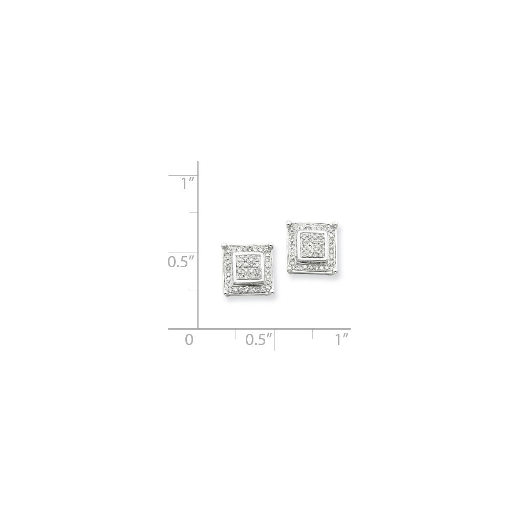 14K White Gold Real Diamond Small Double Square Bezel Post Earrings