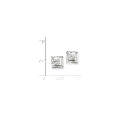14K White Gold Real Diamond Small Double Square Bezel Post Earrings
