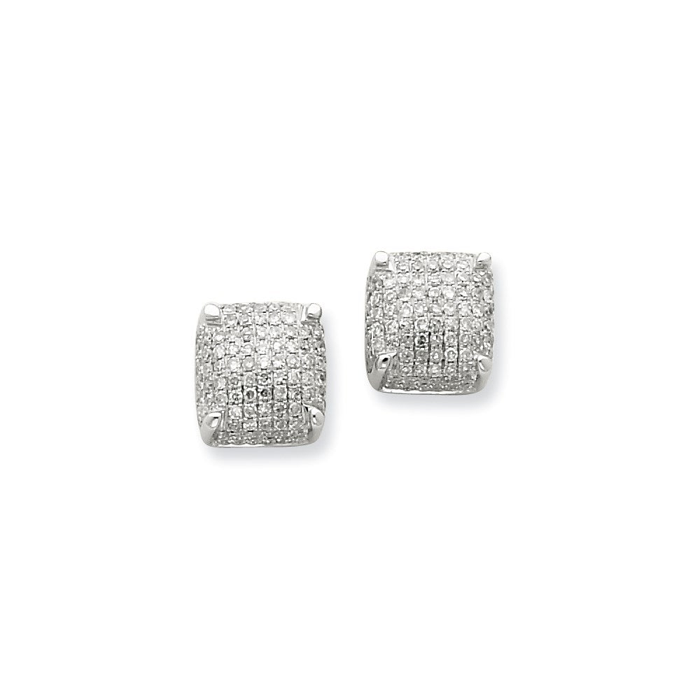 14K White Gold Real Diamond Medium Cube Post Earrings