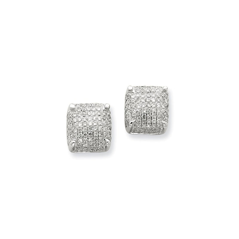 14K White Gold Real Diamond Medium Cube Post Earrings