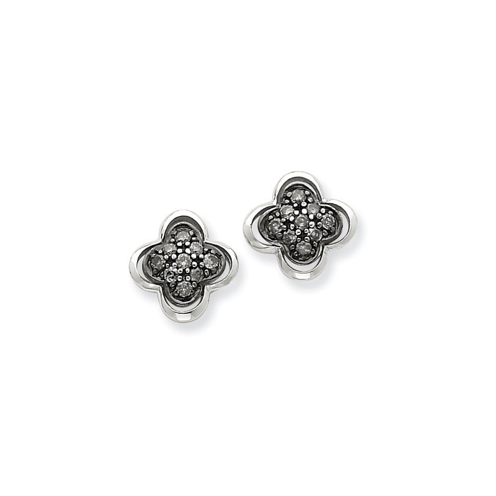 14K White Gold Black Real Diamond Post Earrings