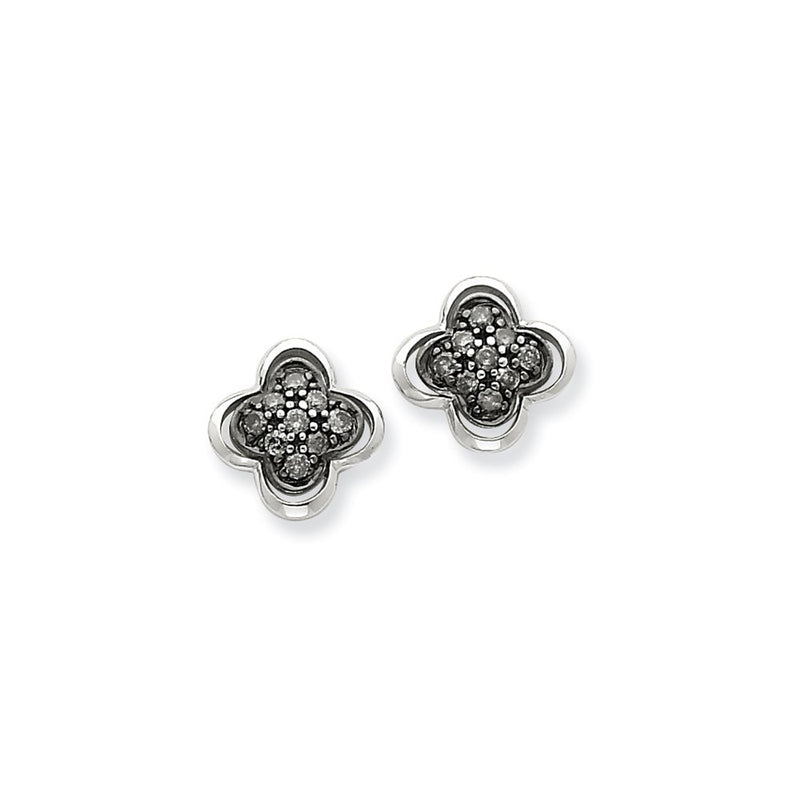 14K White Gold Black Real Diamond Post Earrings