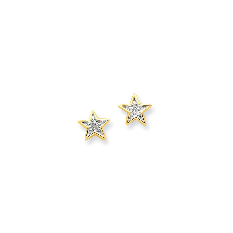 14k Yellow Gold Real Diamond Star Post Earrings