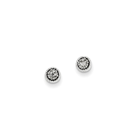 14K White Gold Seven Real Diamond Bezel Post Earrings