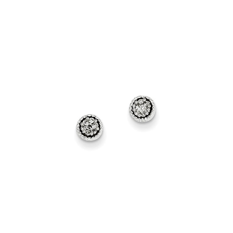 14K White Gold Seven Real Diamond Bezel Post Earrings