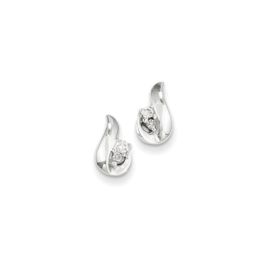 14K White Gold Real Diamond Post Earrings