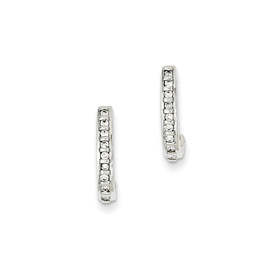 14K White Gold Real Diamond J-Hoop Post Earrings