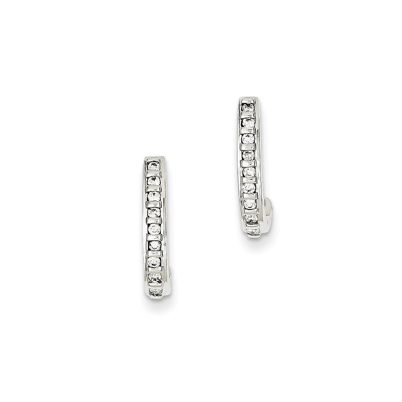14K White Gold Real Diamond J-Hoop Post Earrings
