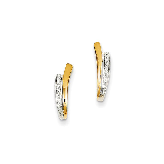 14K Yellow Gold w/ Rhodium Real Diamond V Post Earrings