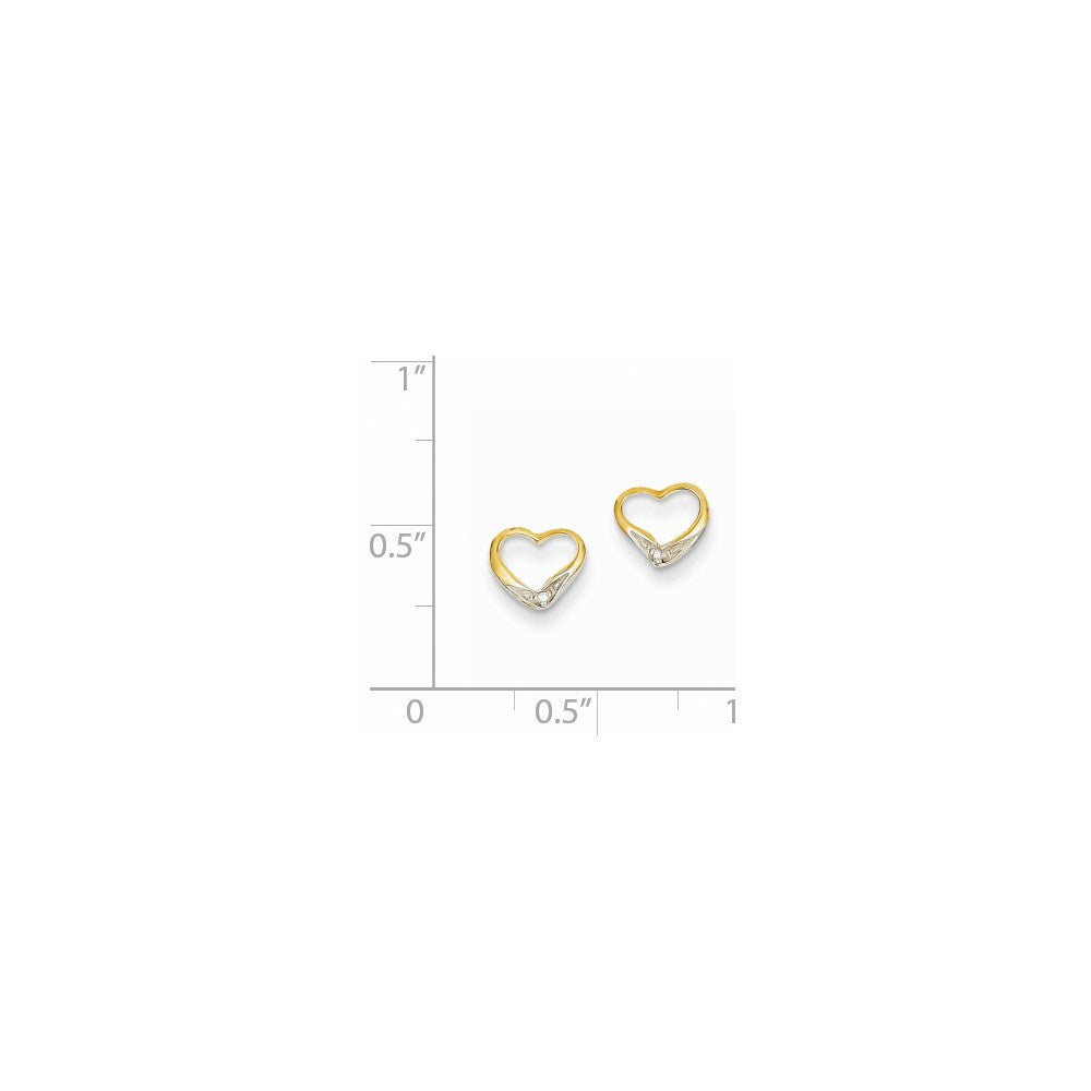 14k Yellow Gold & Rhodium Real Diamond Heart Post Earrings