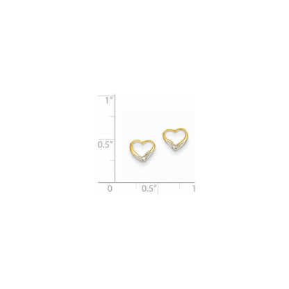 14k Yellow Gold & Rhodium Real Diamond Heart Post Earrings