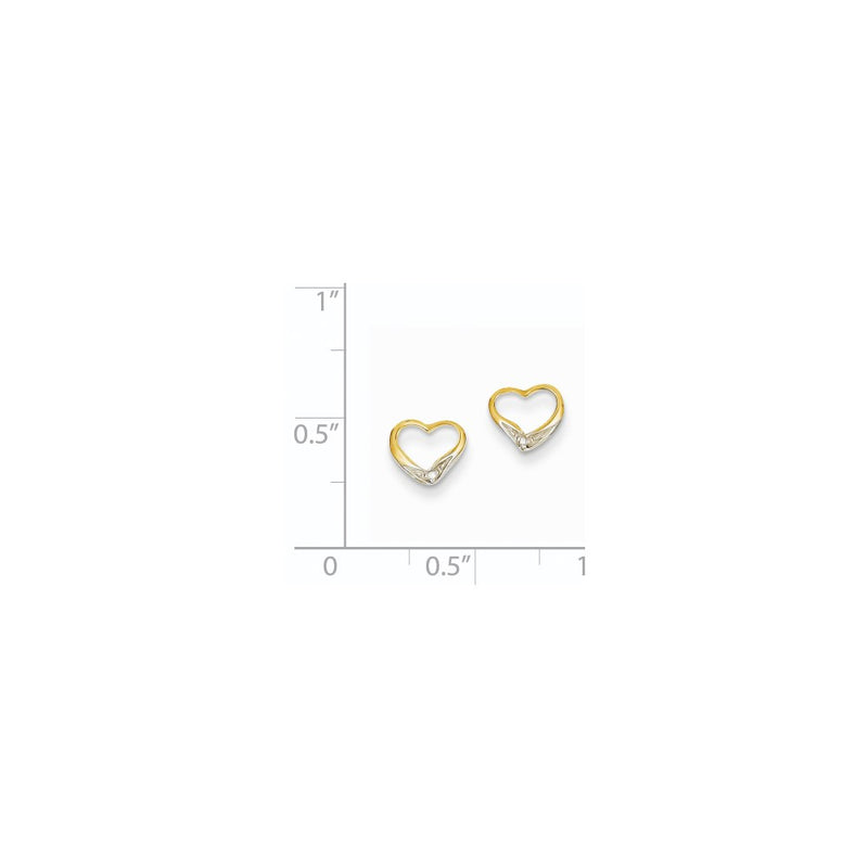 14k Yellow Gold & Rhodium Real Diamond Heart Post Earrings