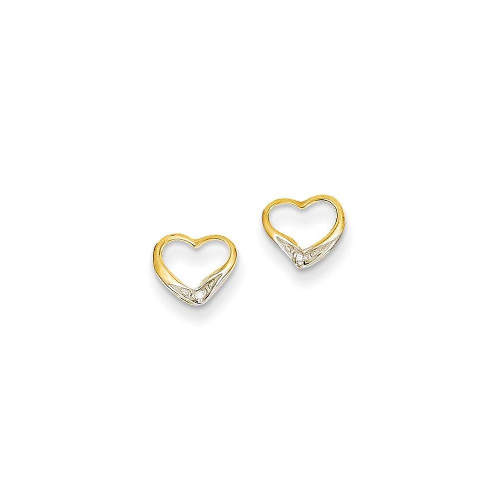 14k Yellow Gold & Rhodium Real Diamond Heart Post Earrings