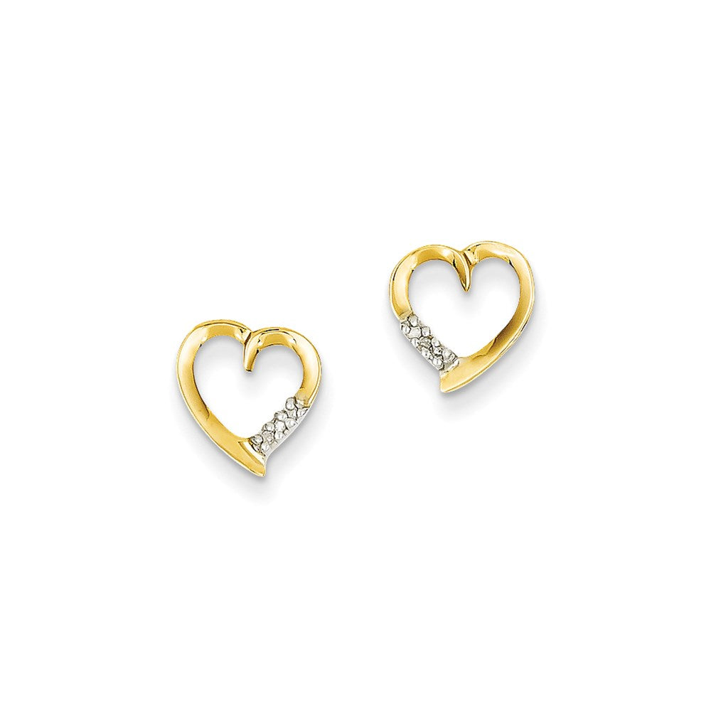 14k Yellow Gold & Rhodium Real Diamond Heart Post Earrings
