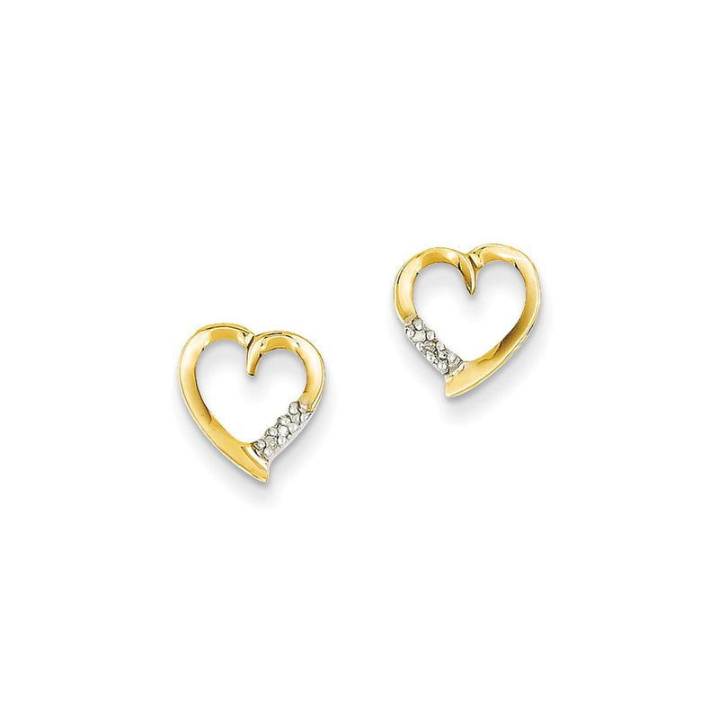 14k Yellow Gold & Rhodium Real Diamond Heart Post Earrings