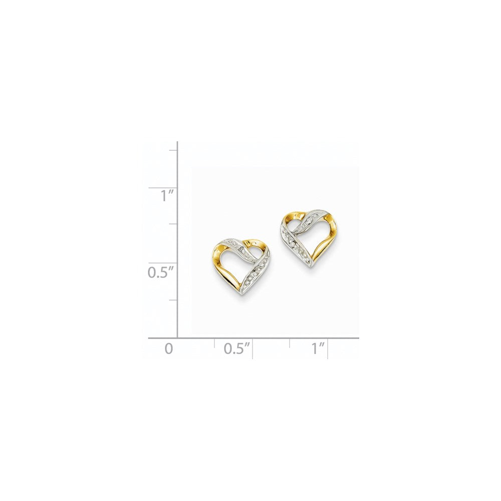 14k Yellow Gold & Rhodium Marquise Real Diamond Heart Post Earrings