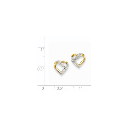 14k Yellow Gold & Rhodium Marquise Real Diamond Heart Post Earrings