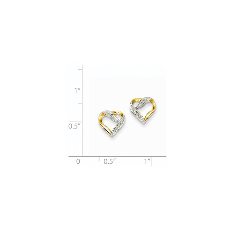 14k Yellow Gold & Rhodium Marquise Real Diamond Heart Post Earrings