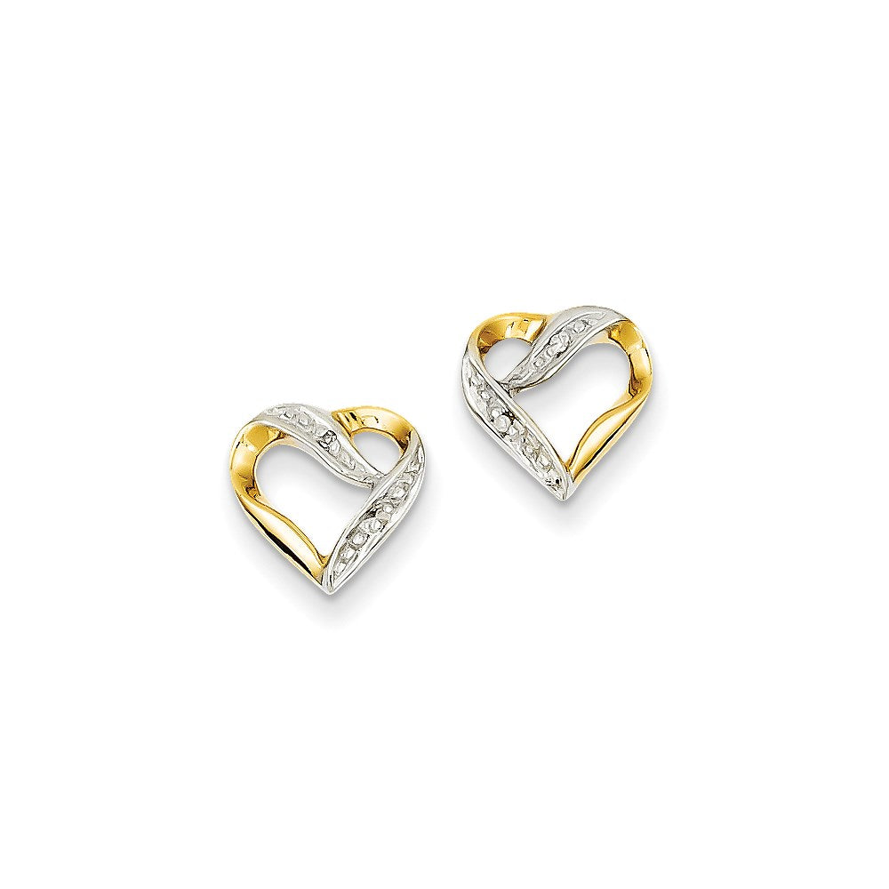 14k Yellow Gold & Rhodium Marquise Real Diamond Heart Post Earrings