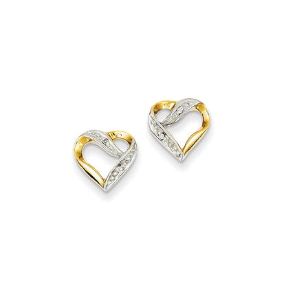 14k Yellow Gold & Rhodium Marquise Real Diamond Heart Post Earrings