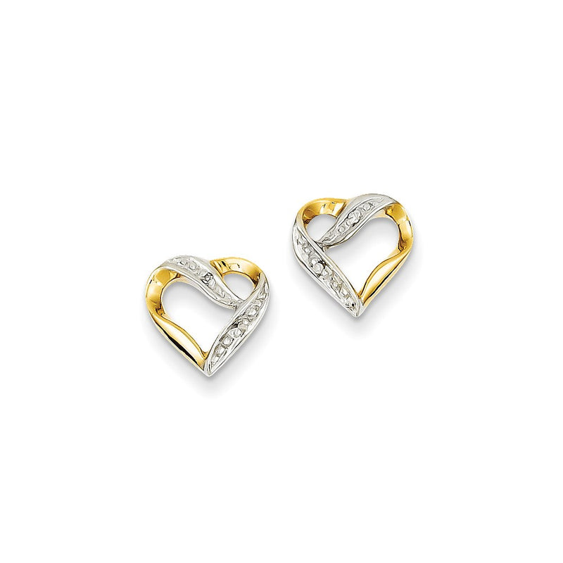 14k Yellow Gold & Rhodium Marquise Real Diamond Heart Post Earrings