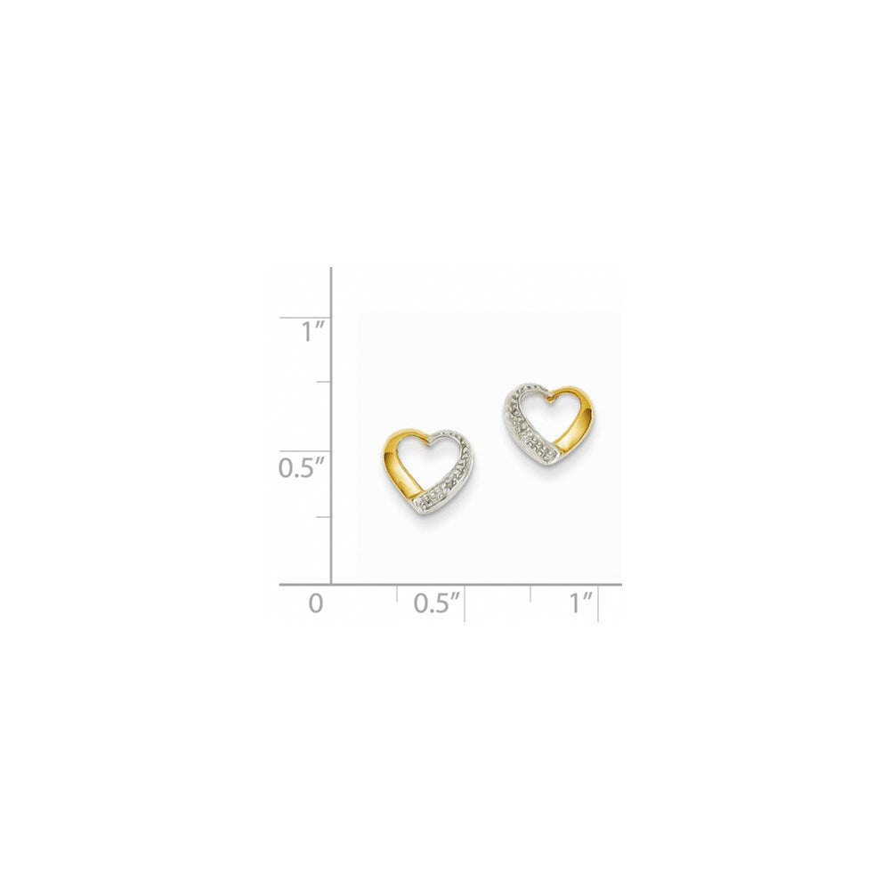 14k Yellow Gold & Rhodium Real Diamond Heart Post Earrings
