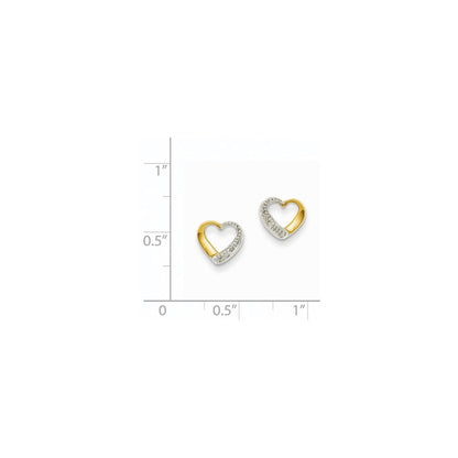 14k Yellow Gold & Rhodium Real Diamond Heart Post Earrings
