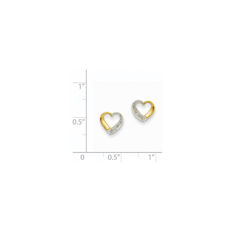 14k Yellow Gold & Rhodium Real Diamond Heart Post Earrings