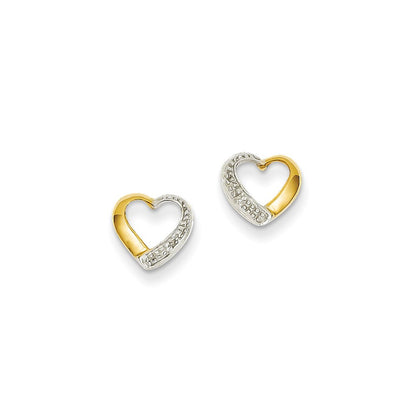 14k Yellow Gold & Rhodium Real Diamond Heart Post Earrings