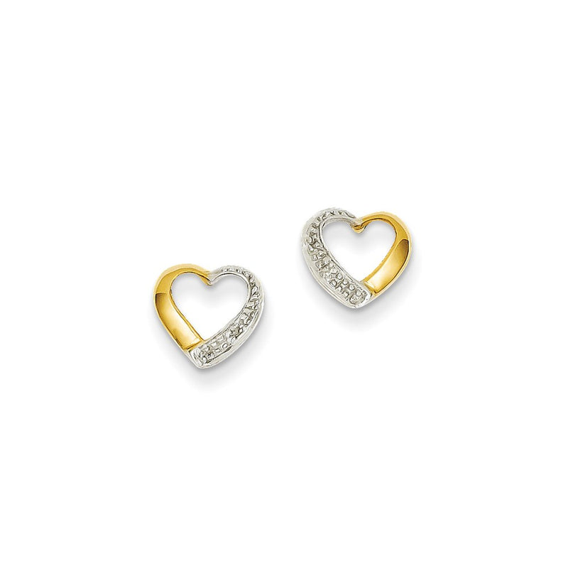 14k Yellow Gold & Rhodium Real Diamond Heart Post Earrings