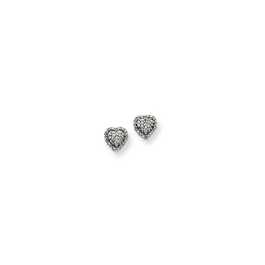 14K White Gold Real Diamond Heart Post Earrings