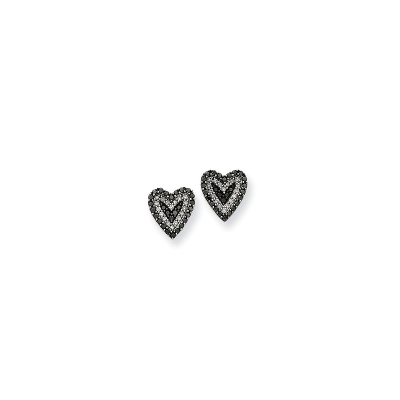 14K White Gold Black & White Real Diamond Heart Post Earrings