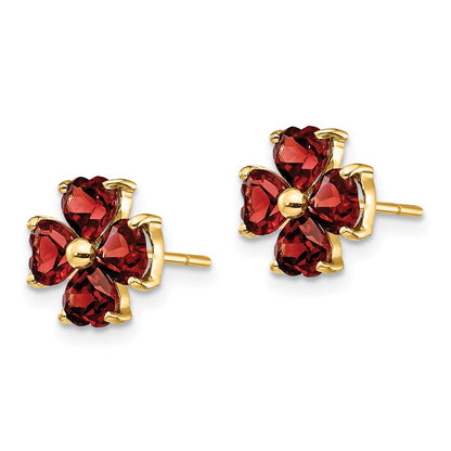 14k Yellow Gold Heart-shaped Garnet Flower Post Earrings