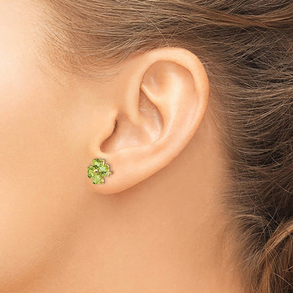 14k Yellow Gold Heart-shaped Peridot Flower Post Earrings